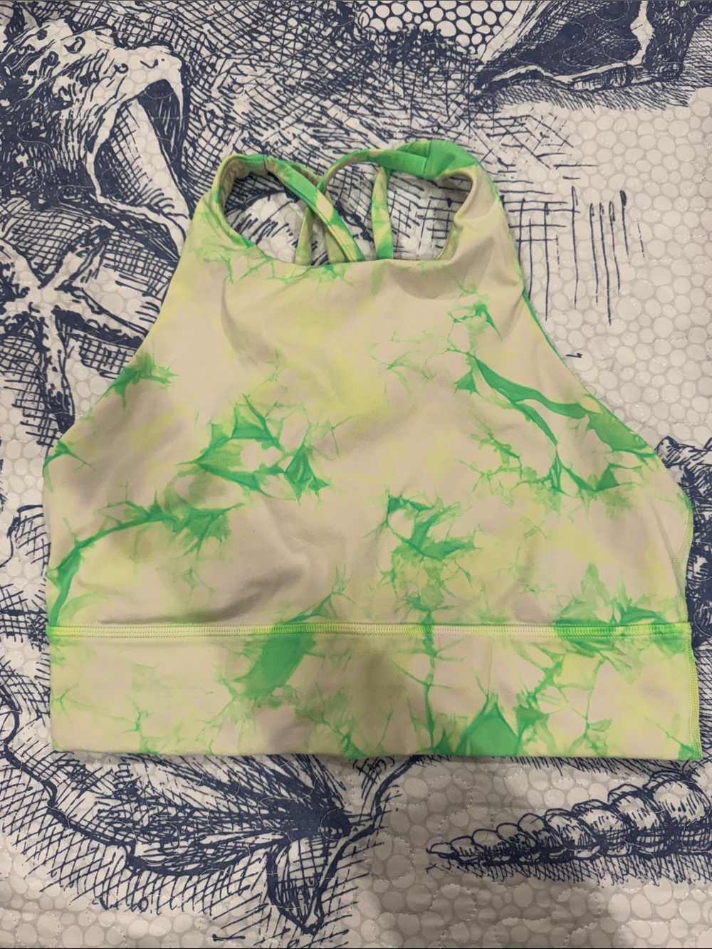 lululemon athletica Energy Longline Neon Green Tie-Dye High Neck Sports Bra
